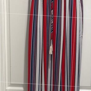 Elegant Strapless Red and White Striped Dress